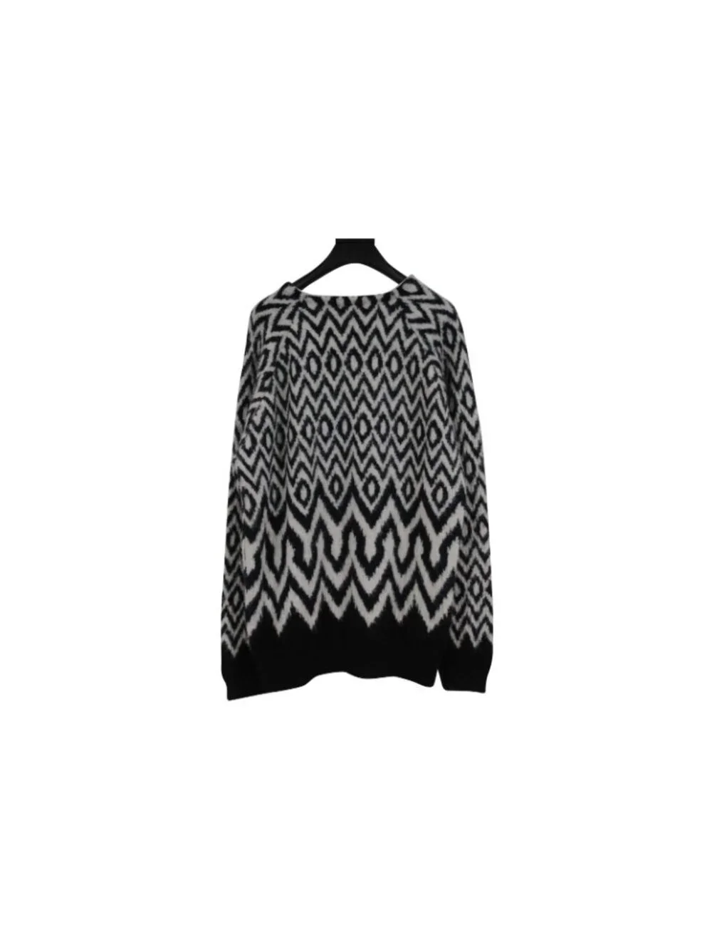 Prada Men Chevron Print Sweater US XL IT 52 Black White Alpaca Wool Pullover